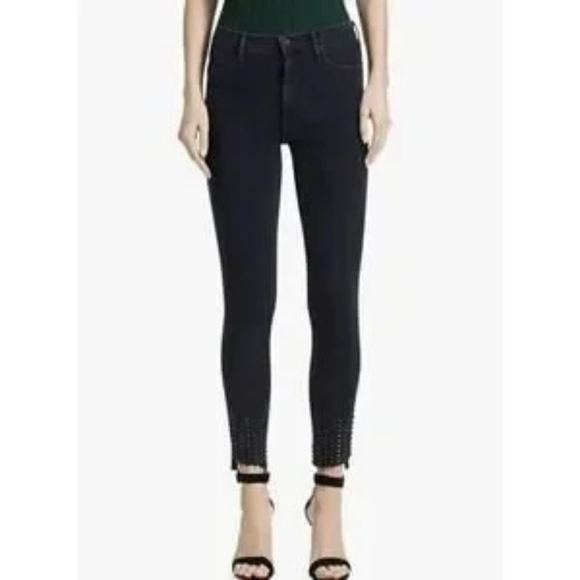 MOTHER Denim - MOTHER The Stunner High Rise Skinny Jeans – Step Fray Ankle – Dark Gray Black